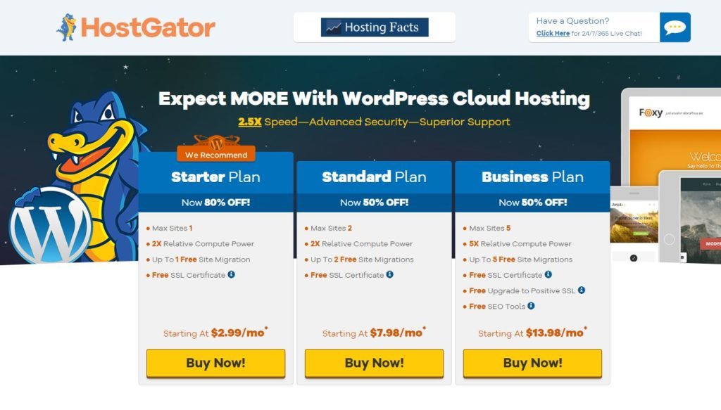 HostGator is an amazing web hosting provider. Its business plan features free SEO tools as well.