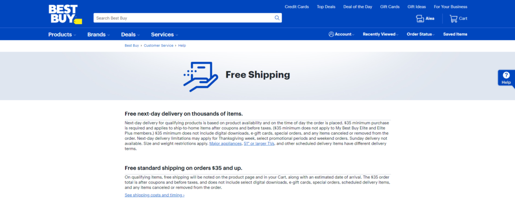 Best Buy Offers Free Shipping while online shopping 