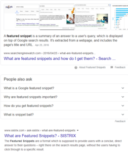 An example of feature snippets which is an important trend in SEO.