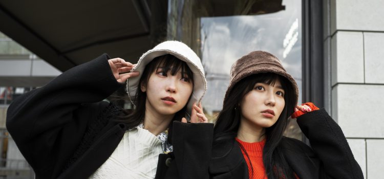 Two girls in winter clothes Korean fashion