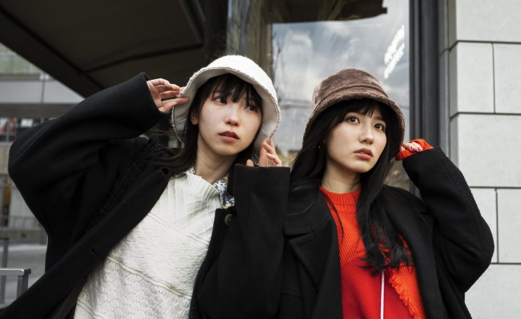 Two girls in winter clothes Korean fashion